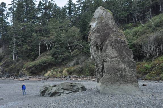 Admirando um bolder ideal para prática de escalada, na ruby Beach, no Olympic National Park, no estado de Washington, oeste dos Estados Unidos